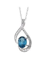 14K White Gold Natural London Blue Topaz Pendant, 3/4 inch long
