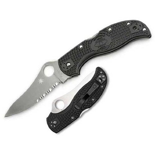 *!!Cheap Spyderco Stretch Lightweight Combination Edge Knife, Black