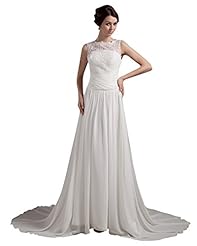 A-line Basque   Waistline Chiffon Lace Beaded Scoop Neck Floor Length  Dress with a Brush/Sweep Train 