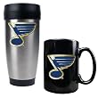 St. Louis Blues Stainless Steel Travel Tumbler & Black Ceramic Mug Set - Primary Logo NHL Hockey