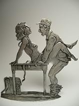 Erotik -Zinnfigur / Flachfigur "Wenn der Postmann..." 28-16O