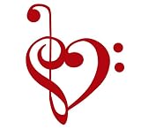 Bass and Treble clef heart Decal Sticker - Size:6.0 x 4.8 inches - Color:Red