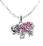 Beautiful Pink Crystal Ram/Goat Charm Necklace Silver Tone