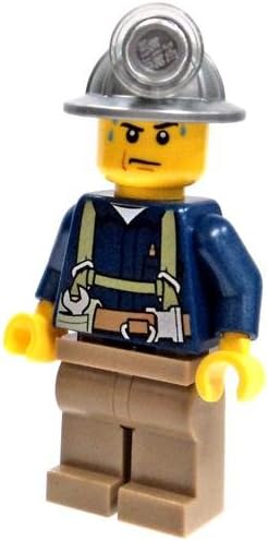 LEGO City LOOSE Mini Figure Sweating Male Foreman with Tool Belt and Silver Helmet