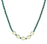 White Freshwater Cultured Pearl and Zircon Swarovski Crystallized Elements Bead Necklace with Gold Plated Sterling Silver Clasp, 18