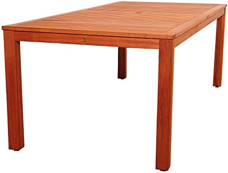 Amazonia Abilene 7 Piece Outdoor Patio Dining Set with Cushions & Umbrella - UV Radiation Weather Resistant Resin Wicker Arm Chairs - High Quality FSC Certified Eucalyptus Wood Furniture Rectangular Table - Seats for 6 - FREE REPLACEMENT GUARANTEE!