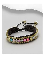 Cotton Waxed Thread Dyed Fresh Water Pearl Bracelet In Brass