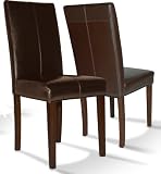 Malaysian Oak Leather Parson Dining Chairs Set of 2 - Brown