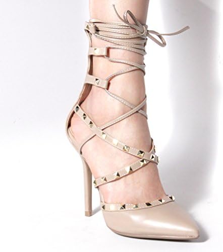 Sole Addiction Pointy Toe Lace Up Ankle Tie Studded High Heel 8