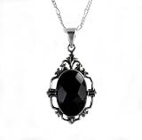 Elegant Black Sparkling Stone Art Deco Sterling Pendant Necklace, 18