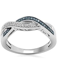 Sterling Silver Blue and White Diamond Twist Ring (1/10 cttw, I-J Color, I2-I3 Clarity)