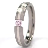 New 4mm Titanium Tension Set Ring w/ Silver Inlay, Pink Sapphire Bands, Free Sizing 4.5-11