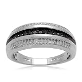 Sterling Silver Black and White Diamond Mens Ring (1/4 cttw, I-J Color, I3 Clarity)