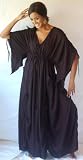 BLACK DRESS CAFTAN LONG RUCHING ASYM TIES MAXI BOHO FITS - S M L XL - X208S