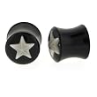 Black Acrylic Double Flare Plug - White Star Logo - 00g - Sold as a Pair