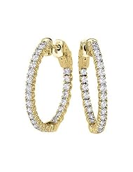 14K 1ct Yellow Gold Diamond Secure Lock Hoop Earrings