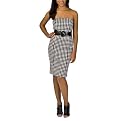 GO International&reg; Sleeveless Belted Ponte Plaid Dress -Ebony/White