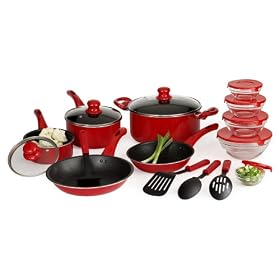 Buy Basic Essentials 17 Piece Aluminum Cookware Set, Red