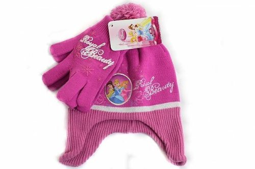 Disney Princess Girls Pink Winter Scandinavian Hat Gloves Set 4-10