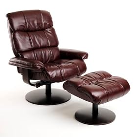 Mac Motion Chairs Swivel Recliner with Ottoman, Black Cherry Bonded Leather with Alpine Wood Frame