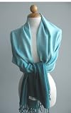 100% Mongolian Pashmina Lady Shawl-2 Tone Sky Blue with Soft Touch,Soft and Comfortable Convenient Size at 27W x 70 L +3 x 2 Fringe,Super Saving 100% Satisfaction Guaranteed