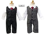 Platina Bear (プラチナベア) タキシード 男の子 フォーマル ロンパース 付けネクタイ 赤ちゃん 新生児 子供 ストライプ柄 70 80 90 サイズ (70サイズ, グレー)