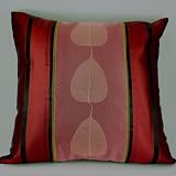 Natural Fig (Buddha Tree) Leaf 16"x16" Lined Decorative Silk Throw Pillow Cover, Red