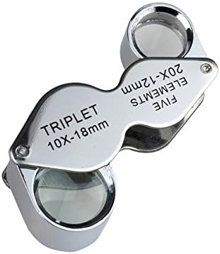 Portable And Foldable Dual Jewelry Loupe Magnifier Loop Glass Tool 20x 12mm 10x 18mm for Diamond Coin, Stamps, Antique, etc.