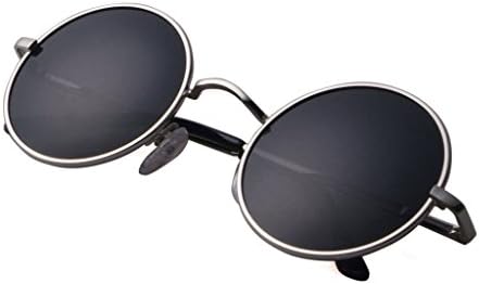 Senchoice Unisex Vintage Hippie Retro Metal Round Circle Frame Sunglasses Silver Frame Black Lens