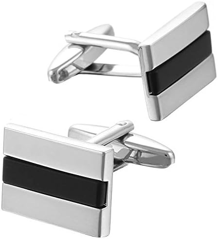 Black/Silver Onyx Centre Stripe Rectangular Cufflinks by Gaventa London
