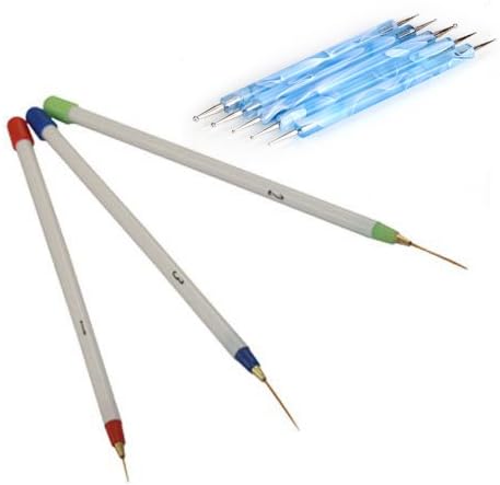 3 Pcs Sable Nail Art Brushes Detailer Liner Striper + 5 X 2 Way Marbleizing Dotting Pen Tools Set
