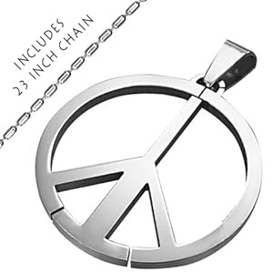Stainless Steel Peace Sign Pendant Necklace with 23 Inch Stainless Steel Chain