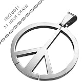 Stainless Steel Peace Sign Pendant Necklace with 23 Inch Stainless Steel Chain
