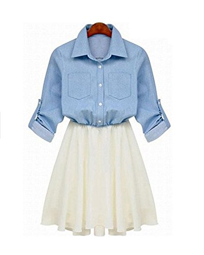 レディース コットンシャツワンピース デニムスカート フレアスカート 襟付きシャツワンピ 春夏 爽やかワンピ 可愛いスカーフ付き ST210