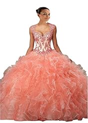 Tulle  Beaded Applique  Lace Sequined Floor Length  Ball Gown Quinceanera Dress  With Ruffles