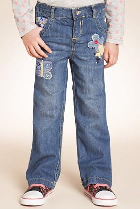 Pure Cotton Embroidered Straight Leg Jeans