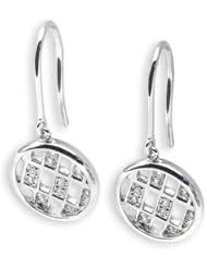 (X1000Diamond) 18K/750 White Gold Checker Board Dangling Diamond Earring (0.08 cttw, G-H Color, VS2-SI1 Clarity)