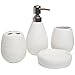 MyGift 4 Piece Textured Ceramic White Bathroom Accessory Set Includes Soap Dish, Dispenser, Toothbrush Holder and Tumbler, White