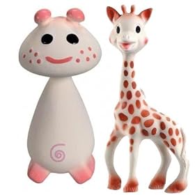 Vullie Sophie Giraffe and Pie Pink - Natural Rubber and Food Paint Details Set of 2