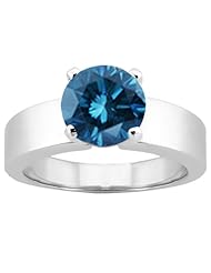 1.10 Ct Round Blue SI1/SI2 Diamond 18K White Gold Ring