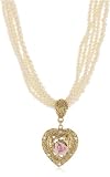 1928 Jewelry Porcelain Rose Torsade Heart Pendant Necklace