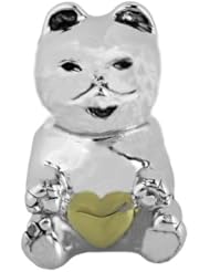Best Gift for Christmas, Sterling Silver and 18k Yellow Gold Accent Cat Charm , Fits Pandora and All Brands Charm Bracelets and Necklaces.