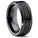 8MM Flat Top Men's Black Ceramic Ring Wedding Band With Black Carbon Fiber Inlay Sizes 5 to 15