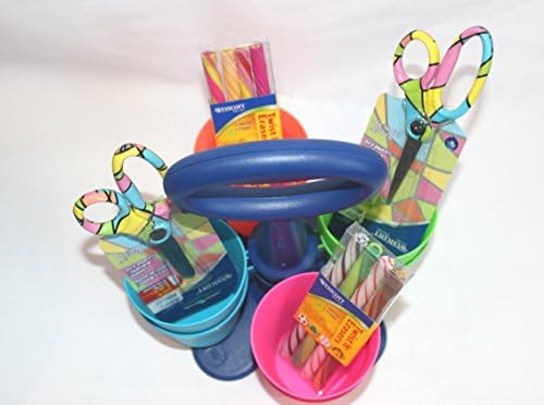 Westcott School Scissor Caddy and Kids Scissors With Anti-microbial Protection, 2 Scissors (Age 4plus and Age 6plus) and 1 Caddy, 8 Twist it Erasers