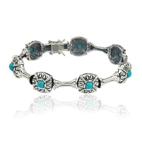 Sterling Silver Chinese Turquoise Oxidized Bracelet, 7.25"