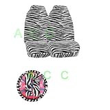 5 Piece Safari Animal Print Auto Interior Gift Set - 2 Zebra Front Bucket Seat Covers, 1 Zebra Steering Wheel Cover, and 2 Zebra Shoulder Harness Pressure Relief Cover