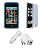 Apple iPod Touch 3G Accessories. Premium Accessory Kit for iPod Touch 3rd Generation: Blue Silicone Skin Case Cover Protection + USB Car Auto DC Charger + USB Travel Home AC Charger + Full body Screen Protector