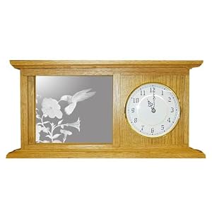 Oak Desk Top Clock With Hummingbird Etched Mirror - Hummingbird Decor - Unique Hummingbird...