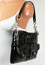 Hot Sale Coach Poppy Liquid Gloss Patent Hippie Tote Convertible Bag Black 18678