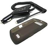 2 Pieces Value Combo of Smoke Gray Silicone Skin Cover Case and Car Charger for Blackberry 9530 9500 Storm Thunder